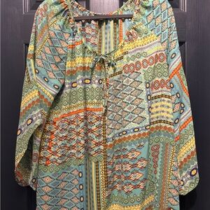 Bohemian Patchwork Women's Top with flared sleeves  Size 2X